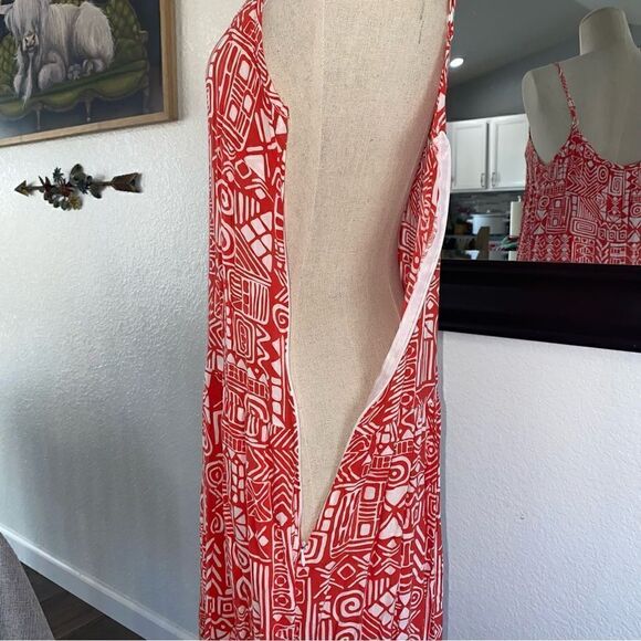 Womens Printed Scoop Neck Sleeveless Spaghetti Strap Midi Maxi Dress Orange Sz M - Picture 3 of 10